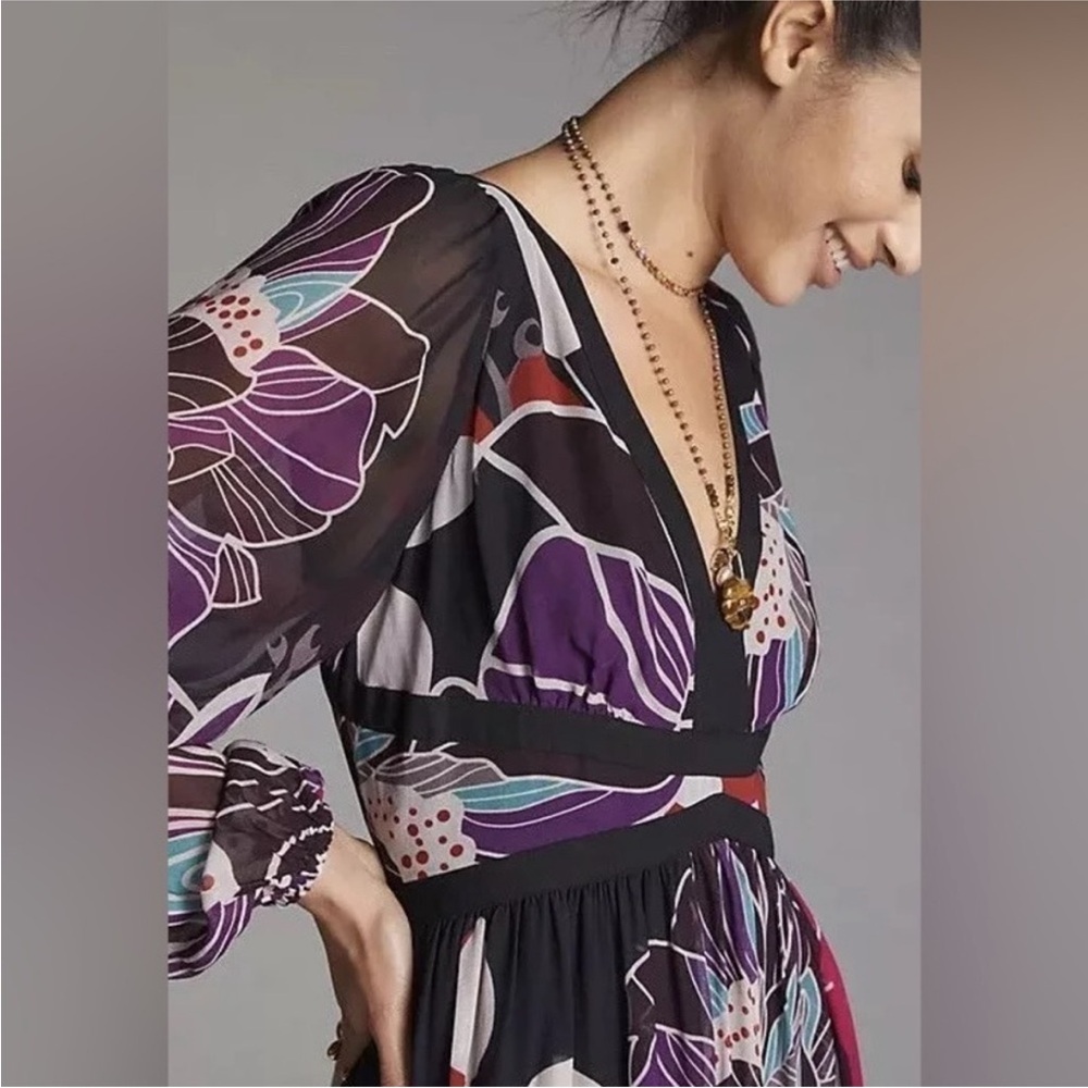 ANTHROPOLOGIE Let me be Floral midi dress size xs great condition - Picture 3 of 9